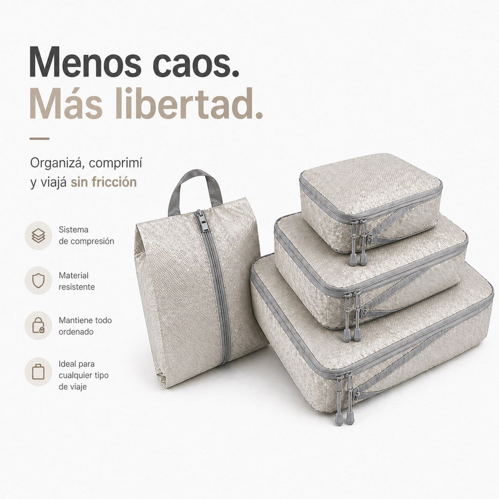 Set de Organizadores de Valija con Compresión (Packing Cubes para Viaje)