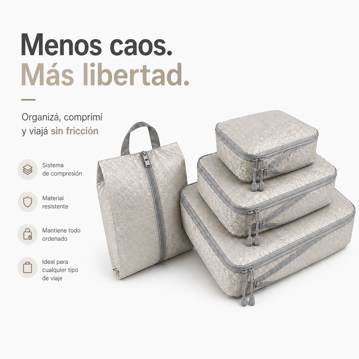 Set de Organizadores de Valija con Compresión (Packing Cubes para Viaje)