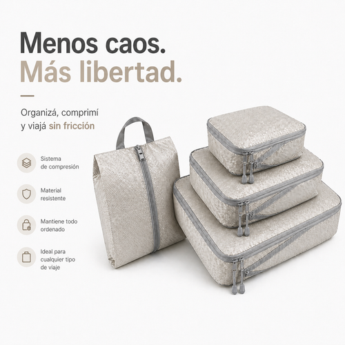 Set de Organizadores de Valija con Compresión (Packing Cubes para Viaje)