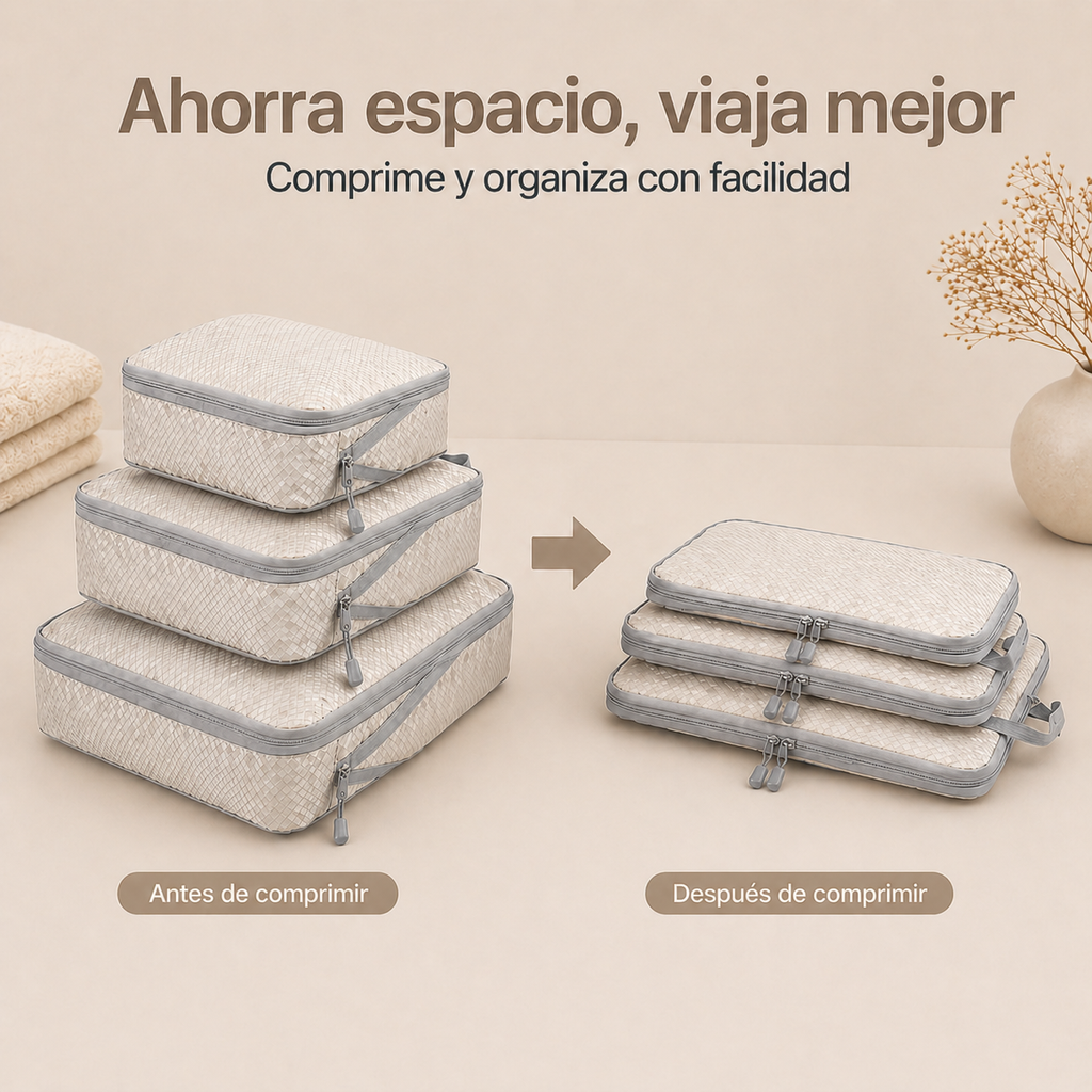 Set de Organizadores de Valija con Compresión (Packing Cubes para Viaje)
