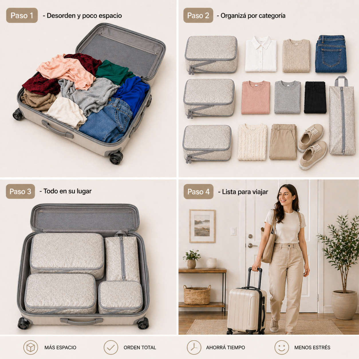 Set de Organizadores de Valija con Compresión (Packing Cubes para Viaje)