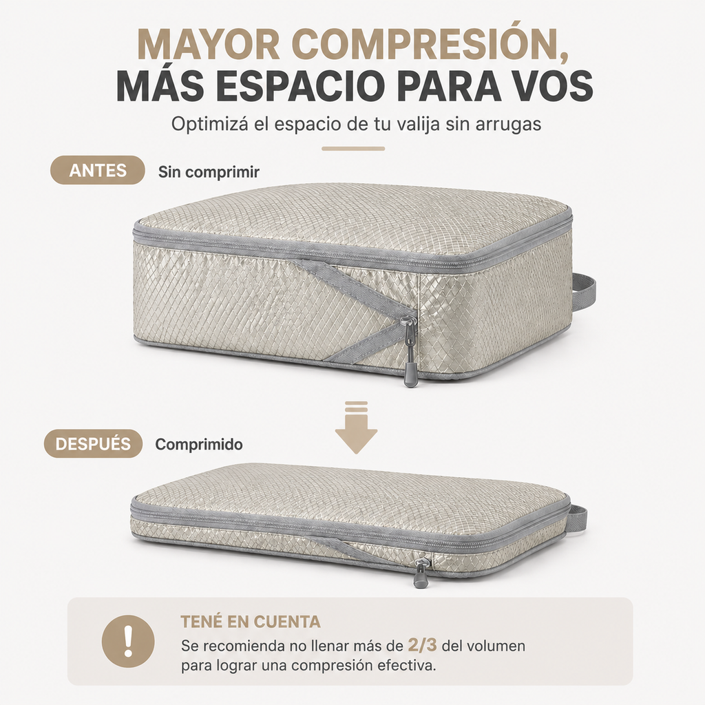 Set de Organizadores de Valija con Compresión (Packing Cubes para Viaje)