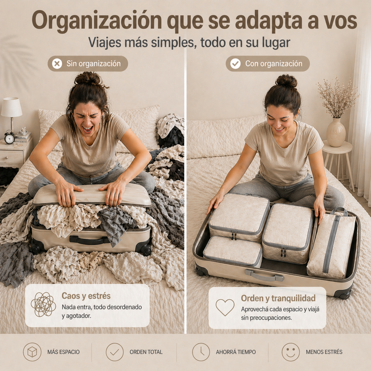 Set de Organizadores de Valija con Compresión (Packing Cubes para Viaje)