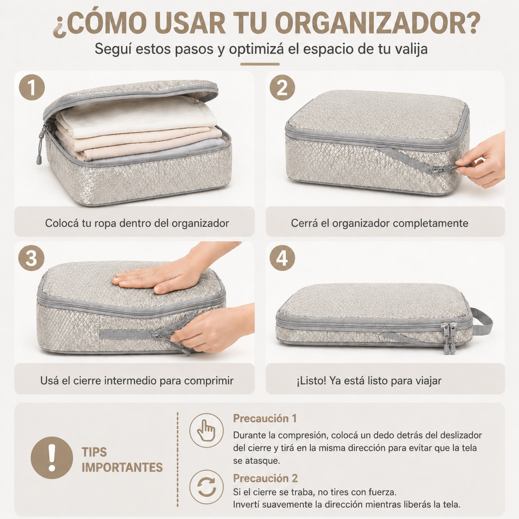 Set de Organizadores de Valija con Compresión (Packing Cubes para Viaje)