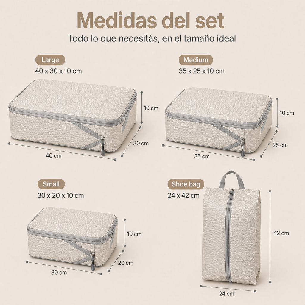 Set de Organizadores de Valija con Compresión (Packing Cubes para Viaje)