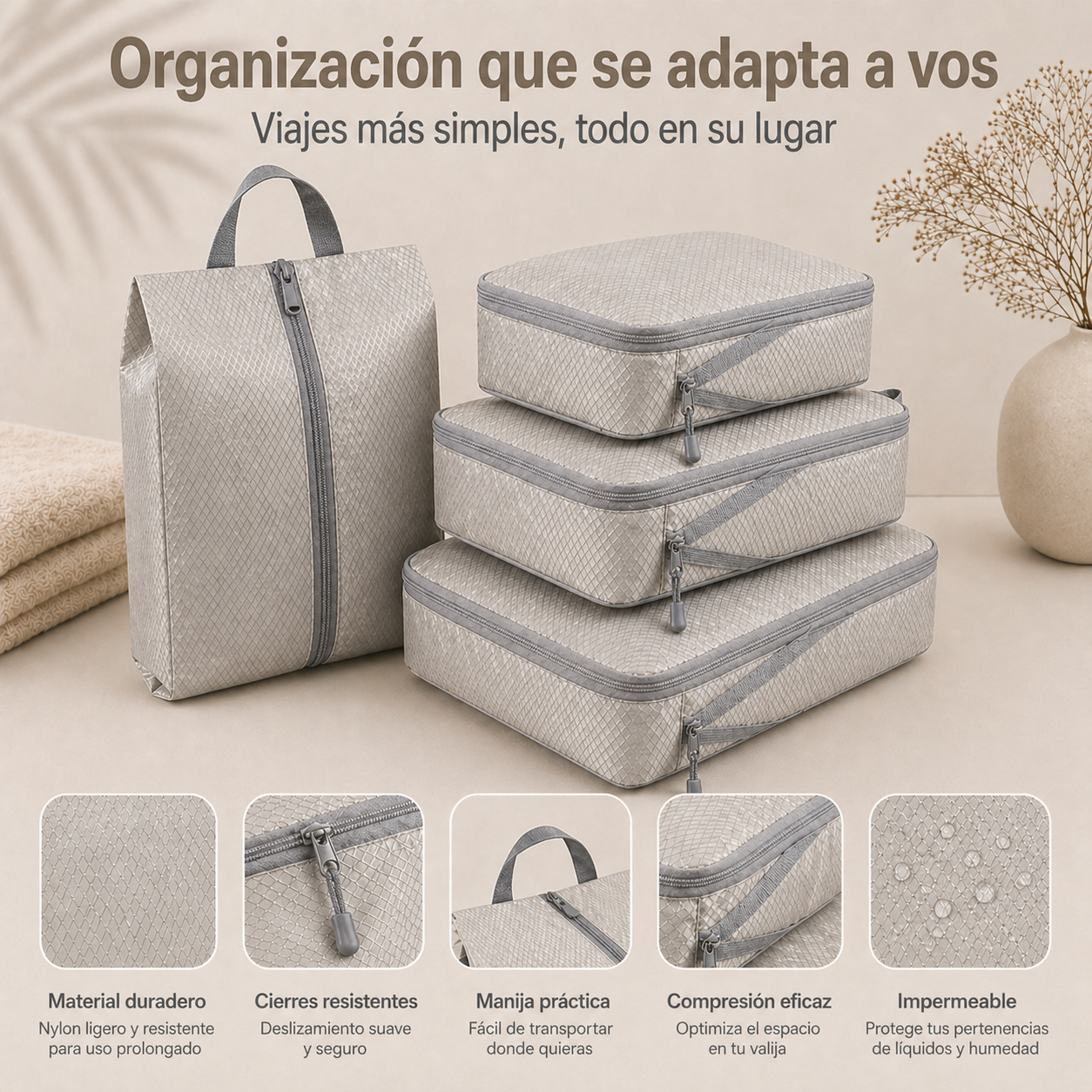 Set de Organizadores de Valija con Compresión (Packing Cubes para Viaje)
