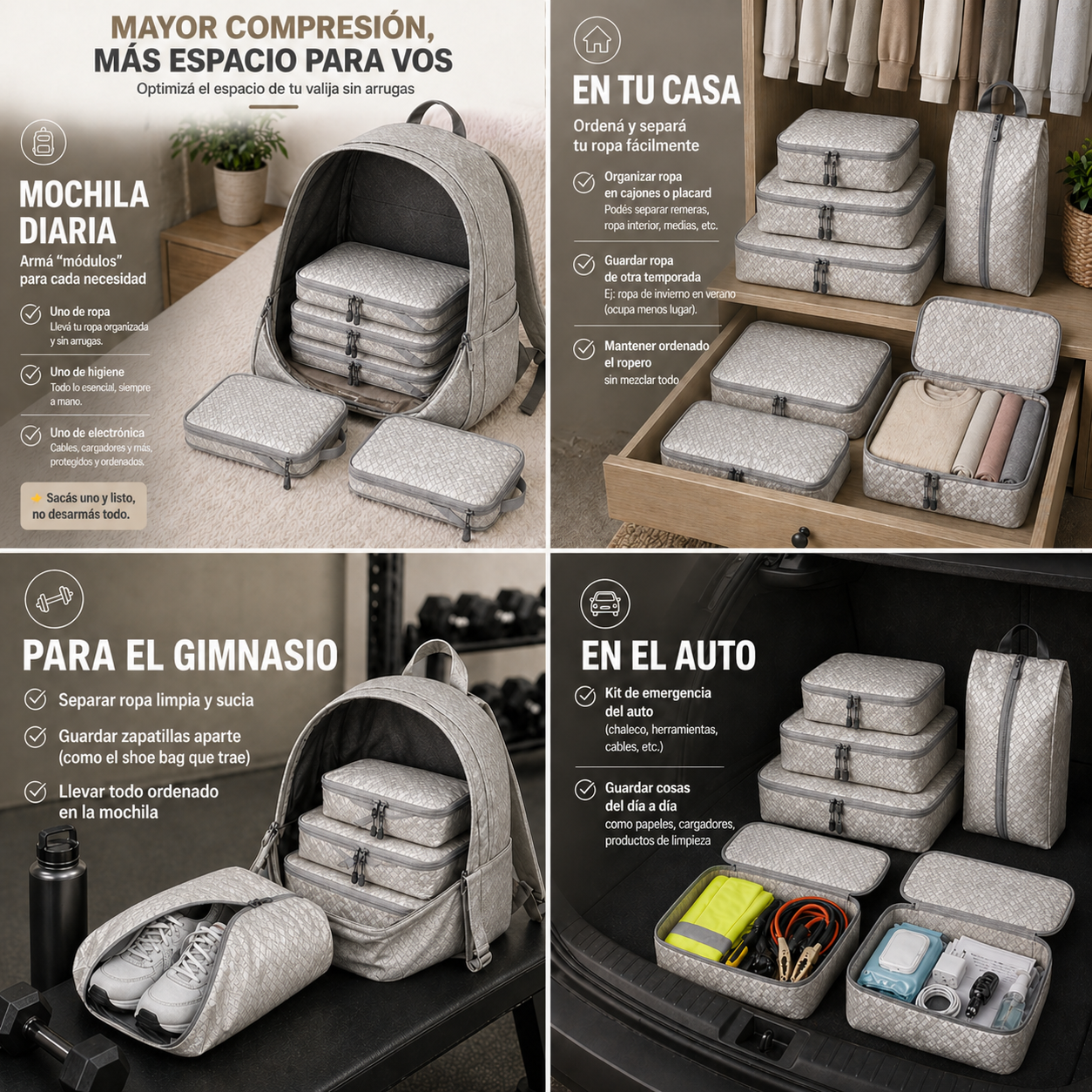 Set de Organizadores de Valija con Compresión (Packing Cubes para Viaje)