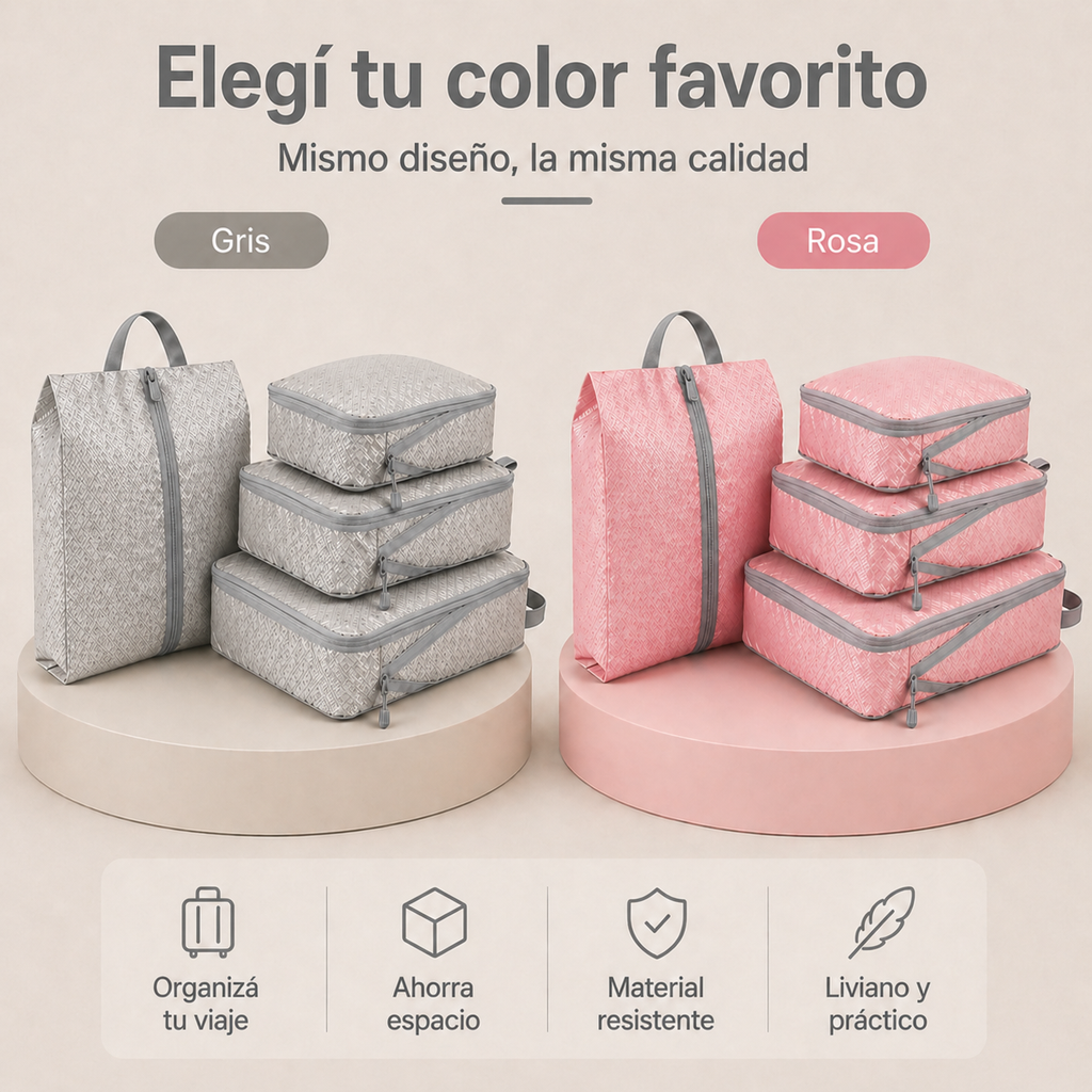 Set de Organizadores de Valija con Compresión (Packing Cubes para Viaje)